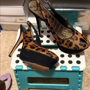Sam Edelman Black and Brown Animal Print Heels